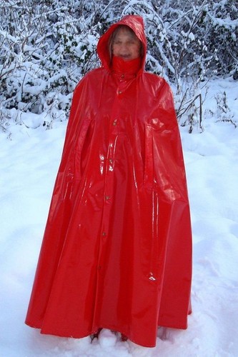 RED PVC Vinyl Women's Rain Cape Hood | eBay