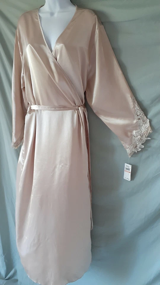 Flora Nikrooz Beige Bata Apliques Encaje Ribete Estilo Vintage Largo L/XL 48" BUSTO Foto 2 de 4