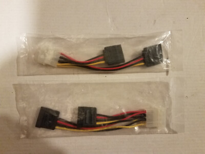 Lot of 2 SATA Power Spliter Molex 4-Pin Male To SATA 15-Pin Female 4'' & 6''