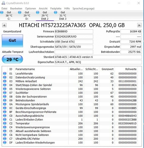 Hitachi HGST Travelstar Z7K320 TCG HTS723225A7A365 250GB 2,5" SATA 7200RPM