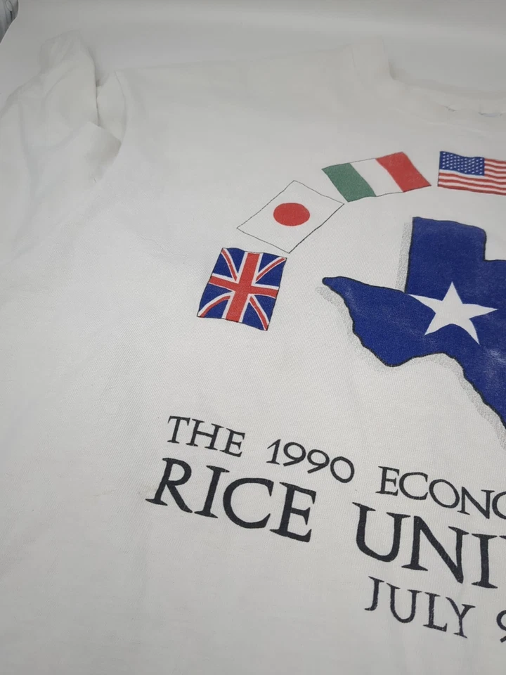1990 Economic Summit Rice University July 9-11 Vintage White T-Shirt Size XL - Image 4 of 4