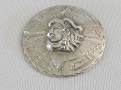 VTG Sterling Silver Mexico Medallion Signed "M" Mayan Aztec Warrior Brooch, Pend