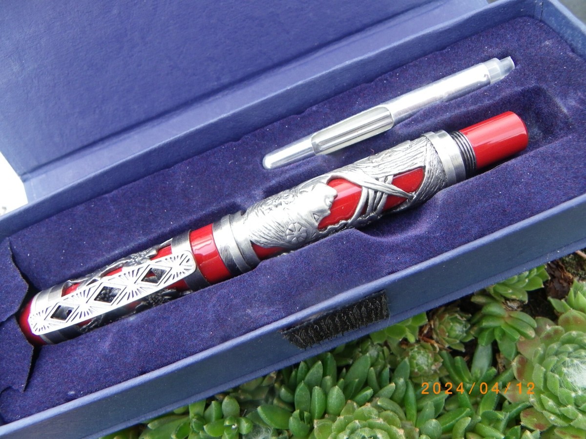 Stylo Plume Vintage Résine Rouge Filigrée Moulin Rouge - 100g - Neuf Jamais Encré
