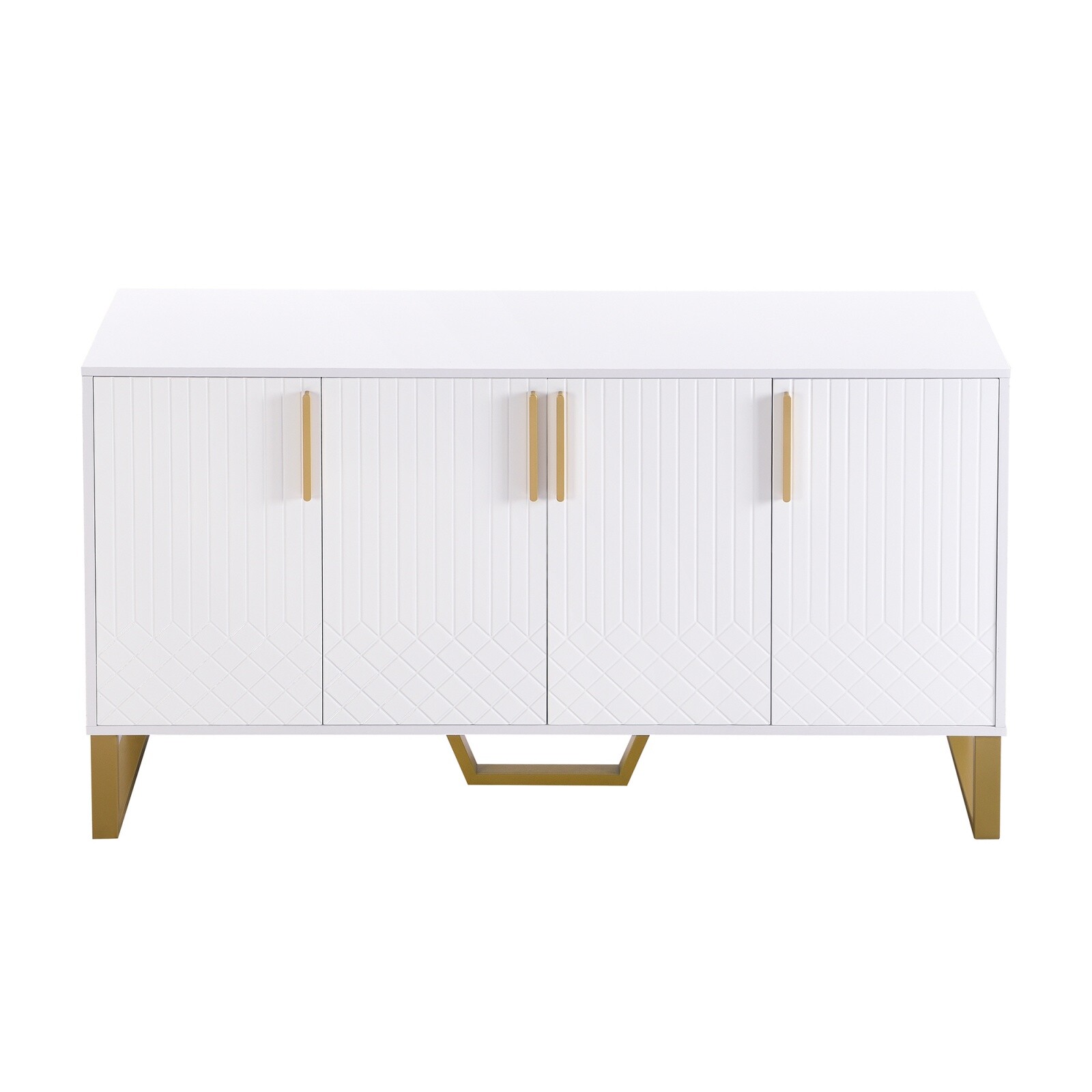 Hochglanz-Sideboard Küchenschrank 4 Türen Metallgriffe Modern Weiß 140x40x80cm