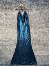 Lulus Women’s Teal Blue Sequin Maxi Dress Lace Back Size Medium