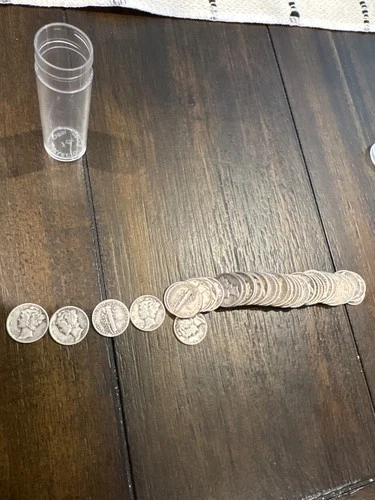 Roll of 50 Mercury Silver Dimes, $5 Face Value, G - Vg.