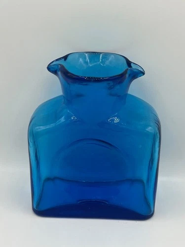 Antique Blenko / Blenko Style Glass Blue Waterbottle Pitcher OLD HEAVY Imperfect