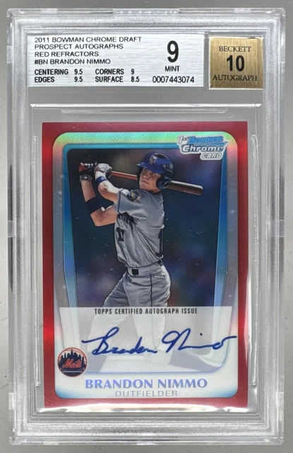 Brandon Nimmo 2011 Bowman Chrome Draft Red Refractor 1st RC Auto 5/5 BGS 9/10