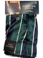 NWT AMERICAN EAGLE Satin Pocket Boxer Sz XS-M Green Blue Stripes 76