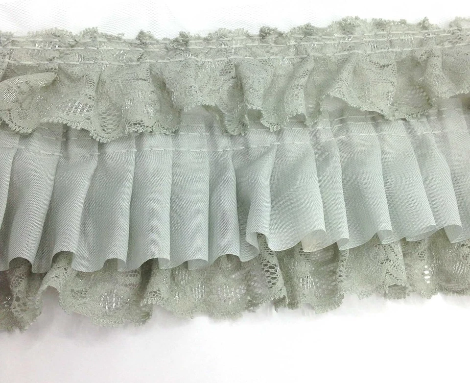 1 jarda cinza largura três camadas plissado tecido de chiffon bordado franja fita La - Imagem 2 de 4