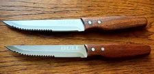 SET OF 2 BULL STEAK KNIFES PARTIAL SERRATED & STRAIGHT BLADES