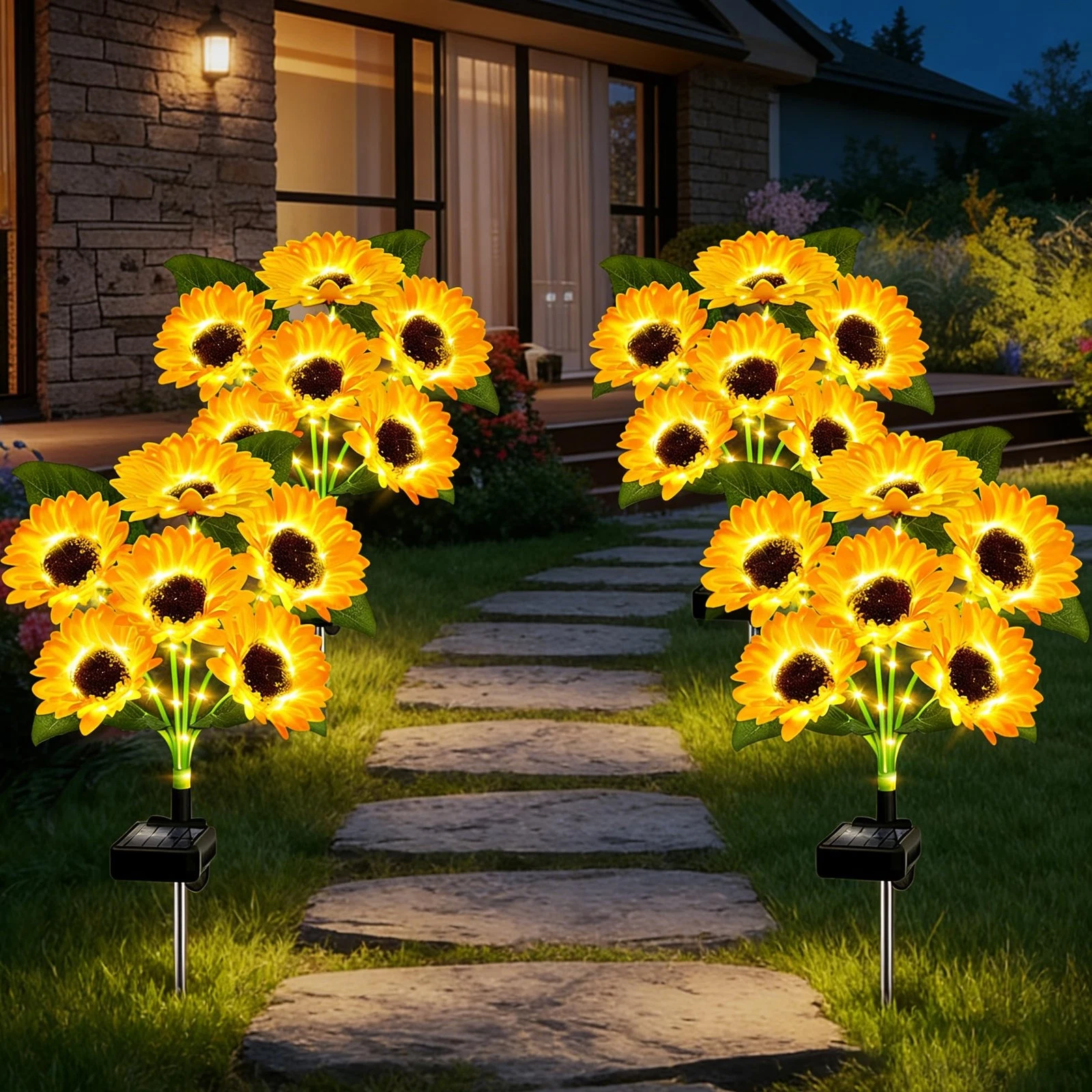 Solar Lights Outdoor Garden Decor, 4 Pack with 24 Sunflower Lights, IP65 Wate...