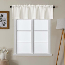 Ivory Valance for Windows 14 Inch Length 1 Piece, Semi Sheer Faux Linen Textured
