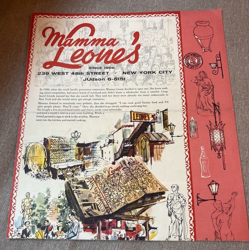1906 Mamma Leone's- New York City Restaurant- Menu Vintage