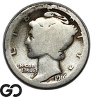 1916-D Mercury Dime, Highly Coveted Low Mintage Key Date