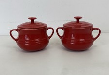 Pair Of Le Creuset Soup Bowls Bean Pots With Lids X 2 0.5L Flame Red 500ml
