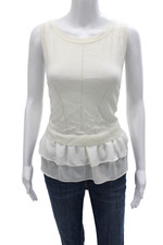 Nicole Miller Women White Basic Sleeveless Viscose Round Neck Tank Size S