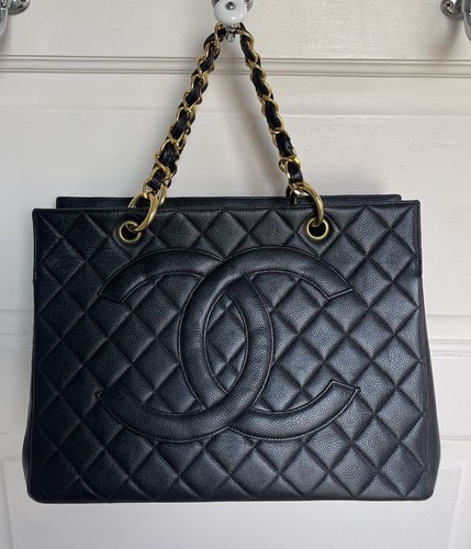 Vintage Chanel Grand Shopping Tote Bag Caviar Leather 24 K Gold Auth. France