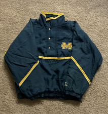 Starter Michigan Wolverines Snap Front Jacket Blue/Yellow/White Size XL