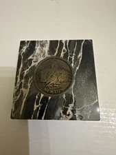 Vintage Newton Iowa Souvenir Medallion Paperweight on Marble Slab