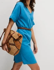 Marks & Spencer Womens Blue Linen Mini Tunic Women Dress - M&S