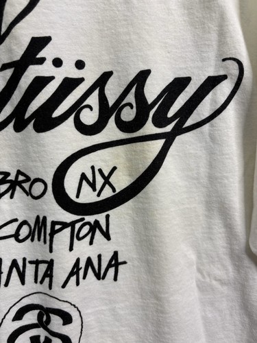 STUSSY New York Los Angeles Tokyo London Paris Long Sleeve Medium White - Picture 7 of 15