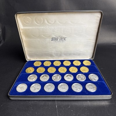 1993 Franklin Mint 24k Plated Gold & Silver Star Trek Checkers Set W/Case