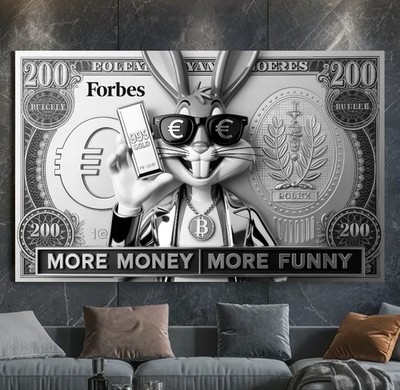 XL BILD LEINWAND BIS 165x100x5 BUGS BUNNY B-COIN MONEY GOLDBARREN COMIC WANDBILD