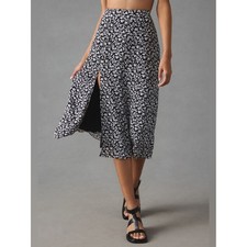 Anthropologie Maeve The Lille Side-slit Midi Skirt Floral Black 0