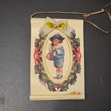 Little Boy Blue Christmas Ornament Colonial Scroll Wreath Plastic 1970s Vintage
