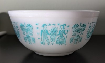 Vintage PYREX #403 Amish Butterprint - Turquoise On White - 2 1/2 Qt Mixing Bowl