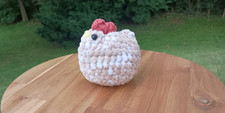 Crochet Chicken Plushie - Handmade Stuffed Animal - Tan/White Speckled Chicken