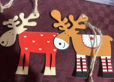 2 PCs Christmas Tree Wood Ornament Elk Hanging Xmas Baubles Party Decoration Ne