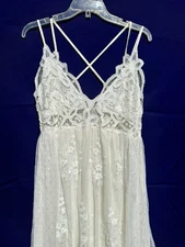 Magnolia Boutique White Lace Maxi Dress Boho Bridal Crisscross Back L