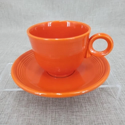 Fiesta Pre-1972 Vintage "Radioactive Red" Tea Coffee Cup and Saucer Set