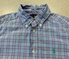 Ralph Lauren Short Sleeve Blue Pink White Plaid Button Down Shirt - Boys Size 6