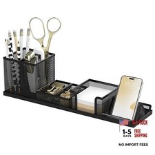 Black 6 Piece Mesh Desk Organizer Set Pen Holder for Desk Black