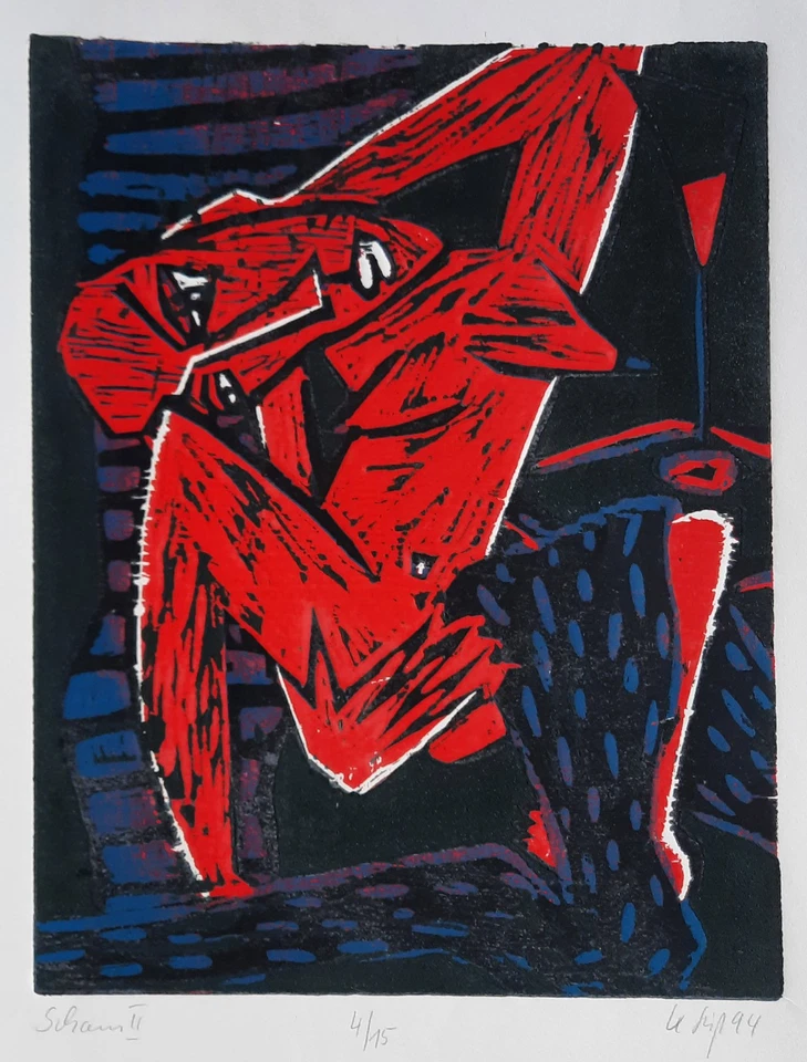 KLAUS SÜß - Scham II (4/ 15). Handsignierter Farbholzschnitt. Sehr selten! - Bild 2 von 4