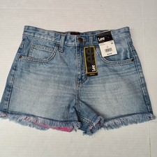 Lee Heritage Women's Relaxed Fit 3 Inseam Denim Shorts Raw Edge Hem Size 2