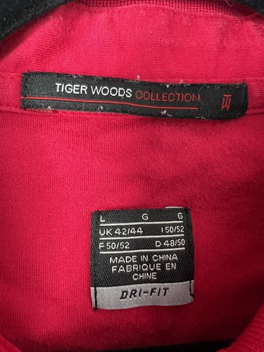 Tiger Woods Shirt Mens Large Red Patterned Striped Golf Polo Nike Dri Fit - Picture 6 of 10