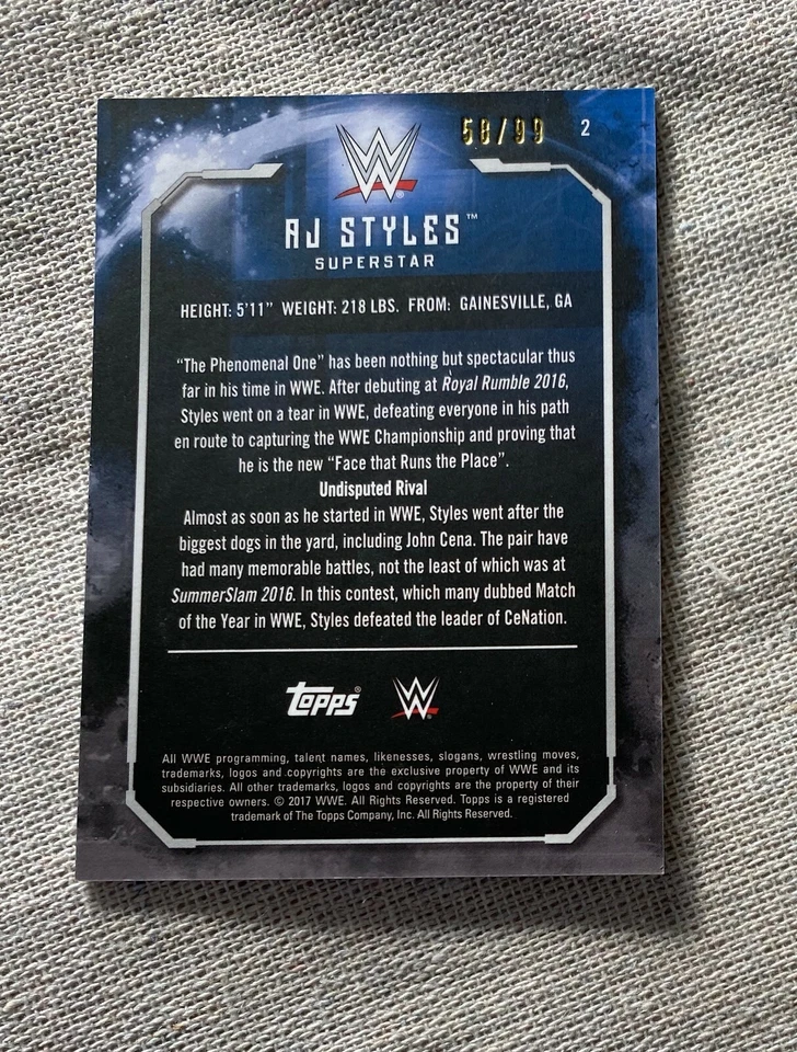 AJ STYLES /99 2017 WWE Topps Undisputed Bronze Parallel Base Card #2 - Image 2 of 2