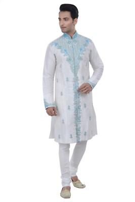 itailorman Indian Ethnic Design Off-White Kurta Churidar for Men 2pc