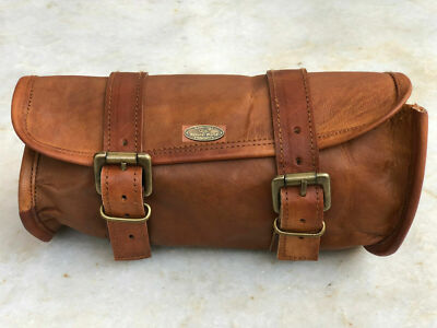 Two Bag Genuine Leather Motorcycle Front Fork Tool Saddle Bag Storage Side Pouch