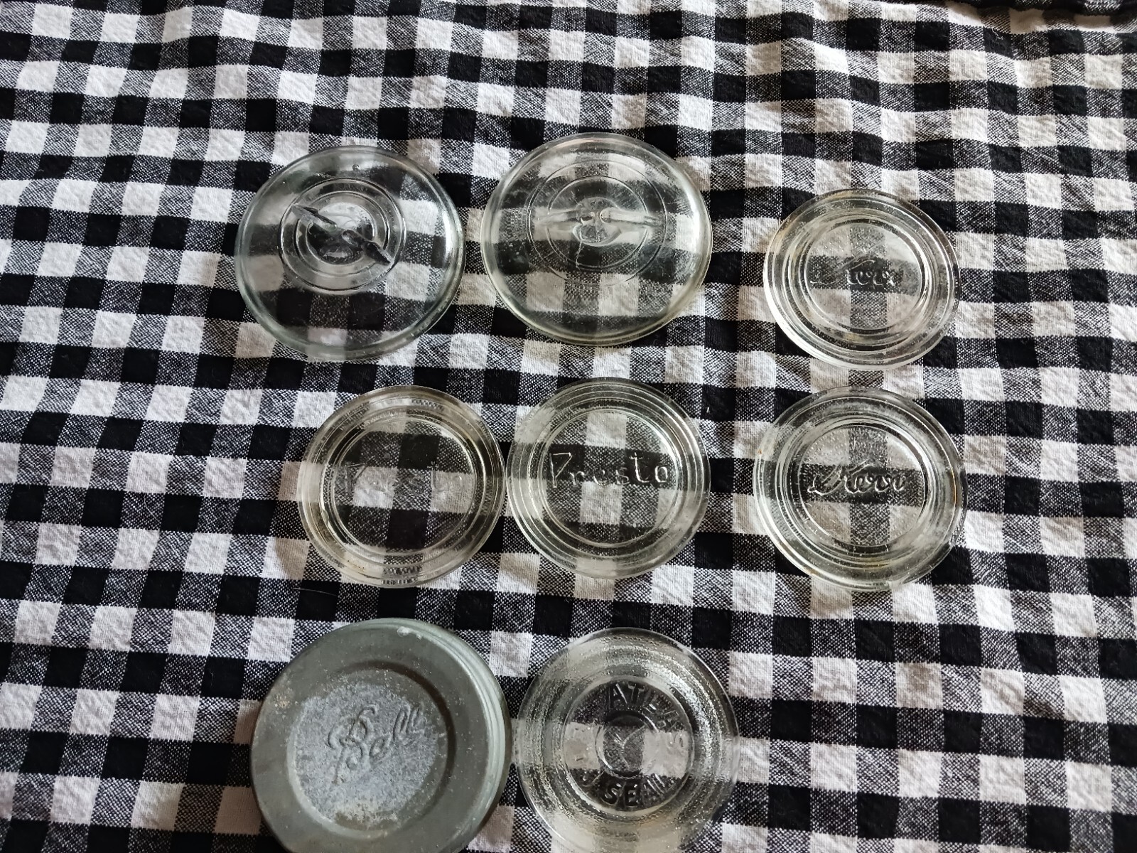 8 Vintage ATLAS, Presto, BALL, KERR Mason Glass Jar Lids Canning LidS