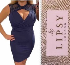 Lipsy Blue Navy Bodycon Dress 14 Lace Detail Party Occasion Wedding Evening