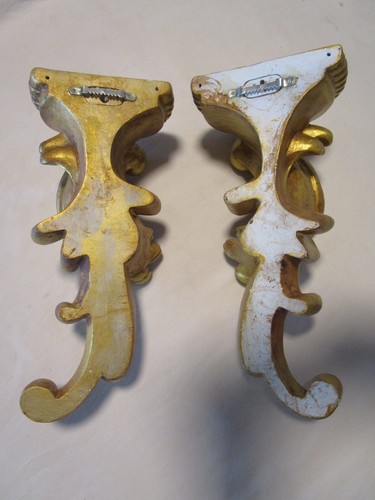 Vintage Wall Sconce Gold Gilt Corbel Display Beaded Shelf Ornate Pair 12.25" T - Picture 8 of 12