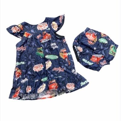Hawaiian Hula Baby Dress Set Baby 6-9 Months Flora Underwear Banzai Pipeline NWT