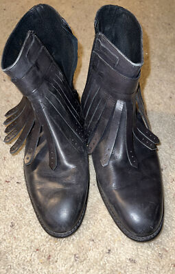 Leonardo Principi Veto Cuoio Leather Black Fringe Boots EUR  display picture 1