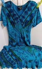 Vtge Carole Little Blue Boho Geometric Floral Short Sleeve Dress Sz 10 USA