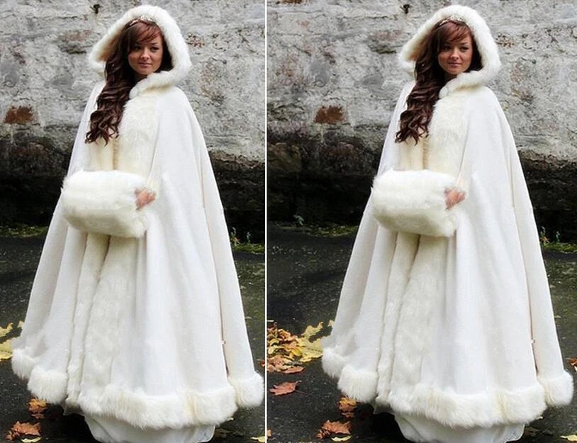 Fur-Lined Winter Viking Hooded Cloak, Ivory